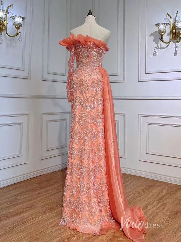 Beaded One Shoulder Evening Dresses with Overskirt Mother of the Bride Dresses AD1129-Evening Dresses 2025 -Viniodress-Blue-US 2-
