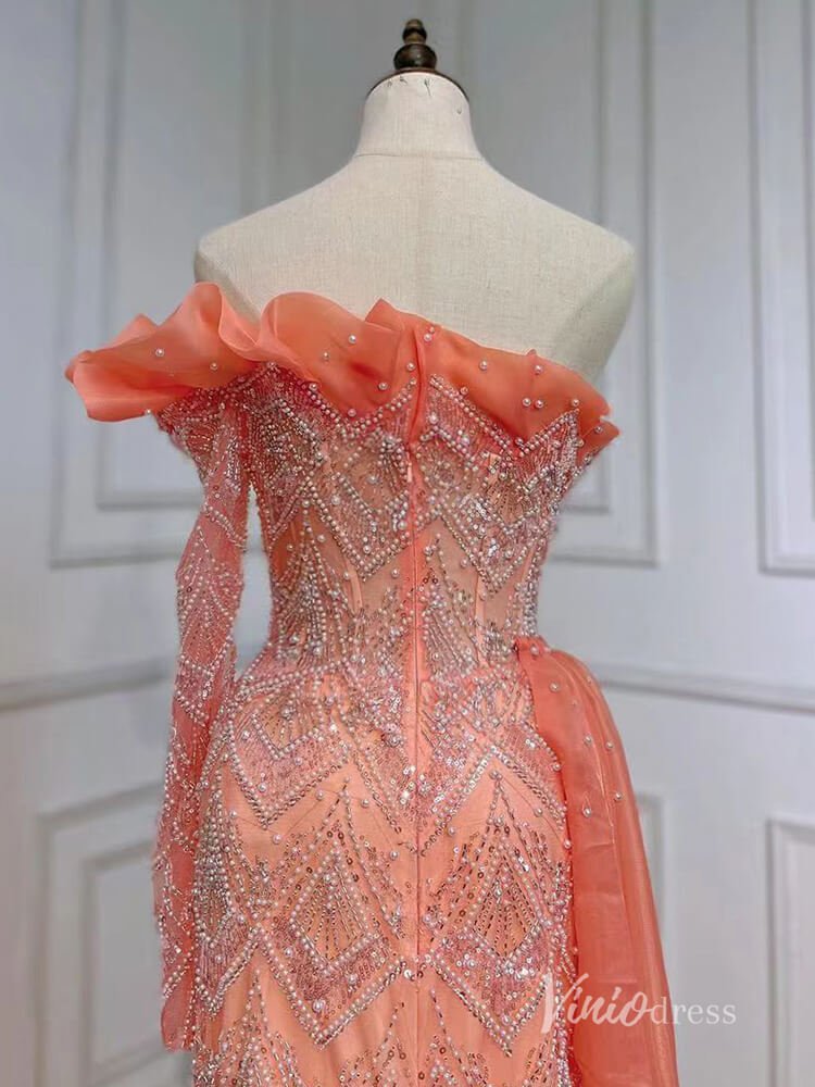 Beaded One Shoulder Evening Dresses with Overskirt Mother of the Bride Dresses AD1129-Evening Dresses 2025 -Viniodress-Blue-US 2-