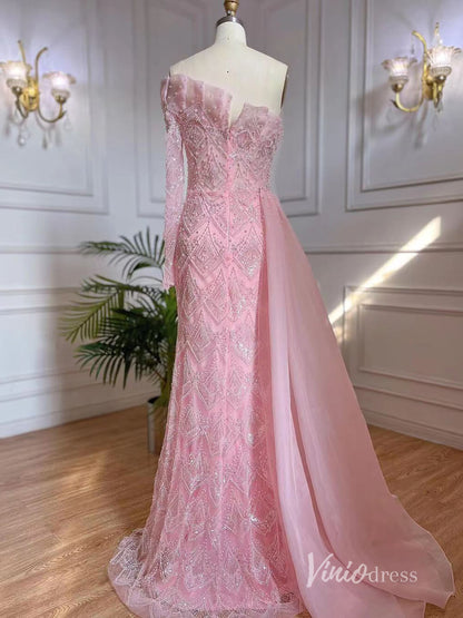 Beaded One Shoulder Evening Dresses with Overskirt Mother of the Bride Dresses AD1129-Evening Dresses 2025 -Viniodress-Blue-US 2-