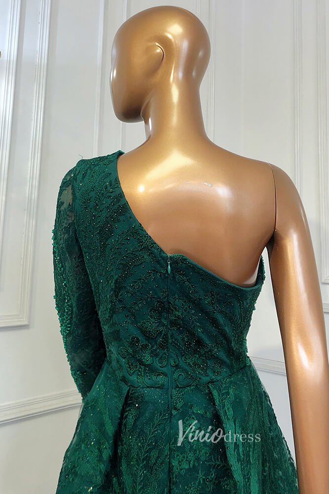 Beaded One Shoulder Formal Dresses A-Line Lace Applique Prom Dress FD3005-Evening Dresses 2025 -Viniodress-Dusty Blue-US 2-