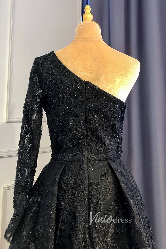 Beaded One Shoulder Formal Dresses A-Line Lace Applique Prom Dress FD3005-Evening Dresses 2025 -Viniodress-Dusty Blue-US 2-