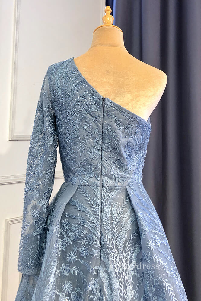 Beaded One Shoulder Formal Dresses A-Line Lace Applique Prom Dress FD3005-Evening Dresses 2025 -Viniodress-Dusty Blue-US 2-