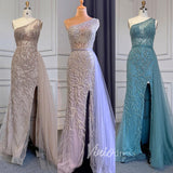 Prom Dress 2025 Beaded One Shoulder Prom Dresses with Slit Sheath Evening Gowns 20016-unique prom dresses-Silver-US 2-Viniodress