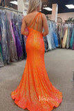 Prom Dress 2025 Beaded One Shoulder Sequin Prom Dresses with Slit Orange Mermaid Evening Dress FD3508-unique prom dresses-Orange-Custom Size-Viniodress