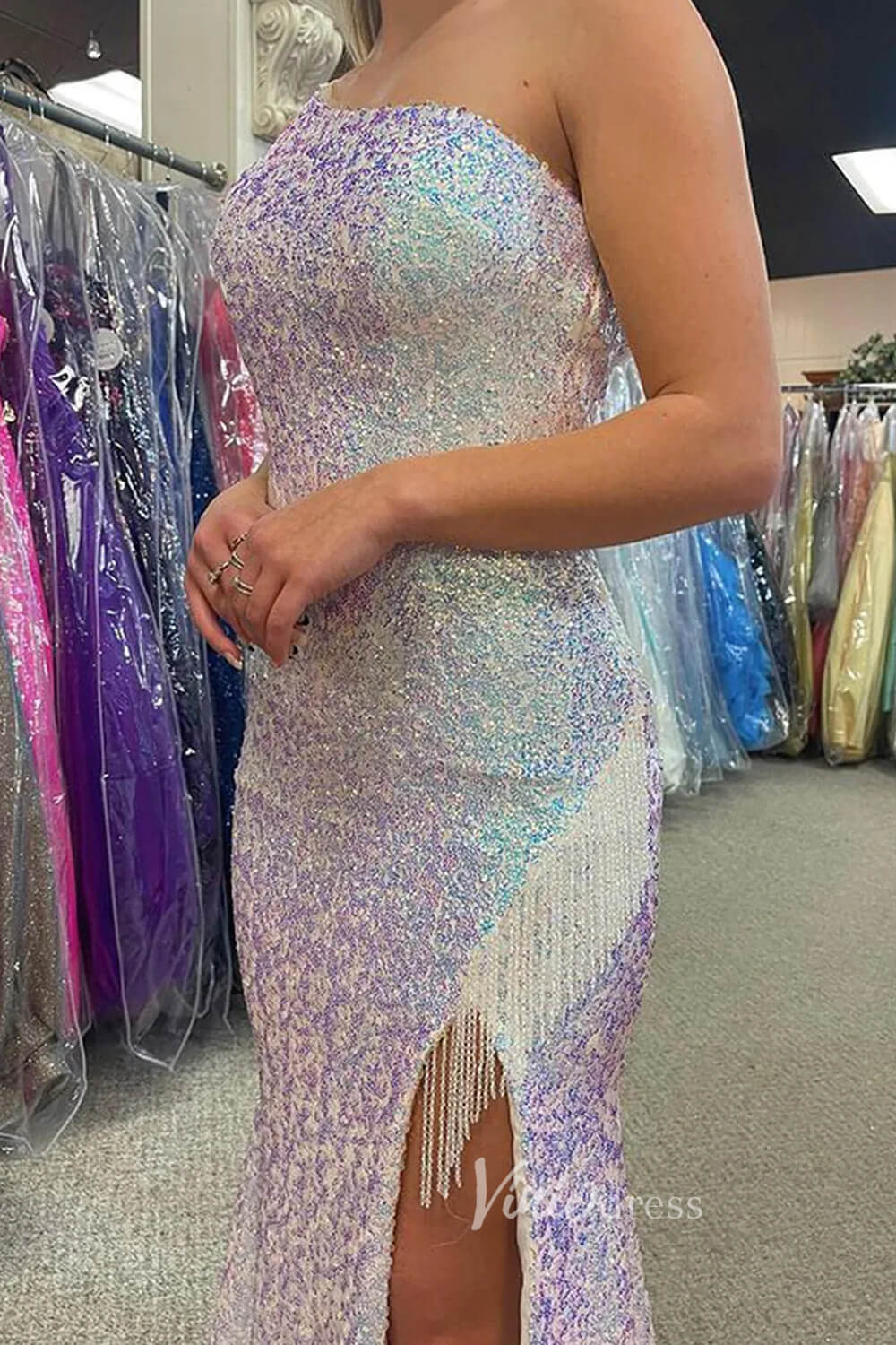 Prom Dress 2025 Beaded One Shoulder Sequin Prom Dresses with Slit Orange Mermaid Evening Dress FD3508-unique prom dresses-Orange-Custom Size-Viniodress