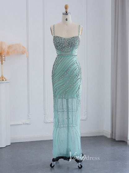 Beaded Orange Evening Dress Spaghetti Strap Sheath Prom Dresses 20094-Evening Dresses 2025 -Viniodress-Blue-US 2-