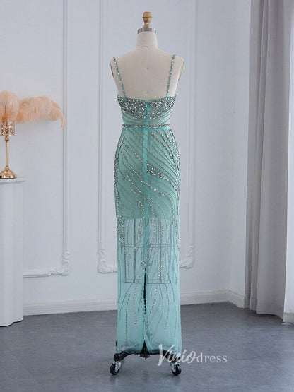 Beaded Orange Evening Dress Spaghetti Strap Sheath Prom Dresses 20094-Evening Dresses 2025 -Viniodress-Orange-US 2-