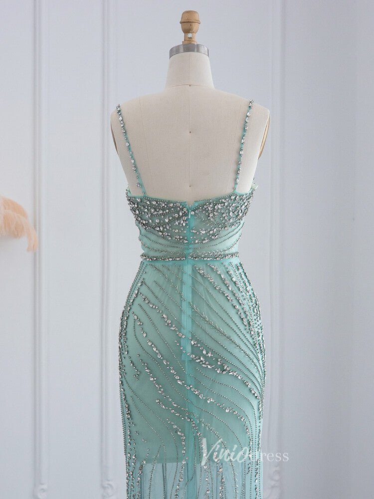 Beaded Orange Evening Dress Spaghetti Strap Sheath Prom Dresses 20094-Evening Dresses 2025 -Viniodress-Orange-US 2-