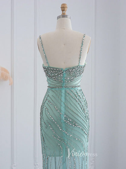 Beaded Orange Evening Dress Spaghetti Strap Sheath Prom Dresses 20094-Evening Dresses 2025 -Viniodress-Orange-US 2-