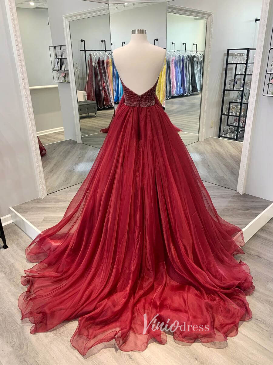Beaded Orange Long Prom Dresses Strapless Formal Gown FD1797-prom dresses 2025 -Viniodress-Burgundy-Custom Size-
