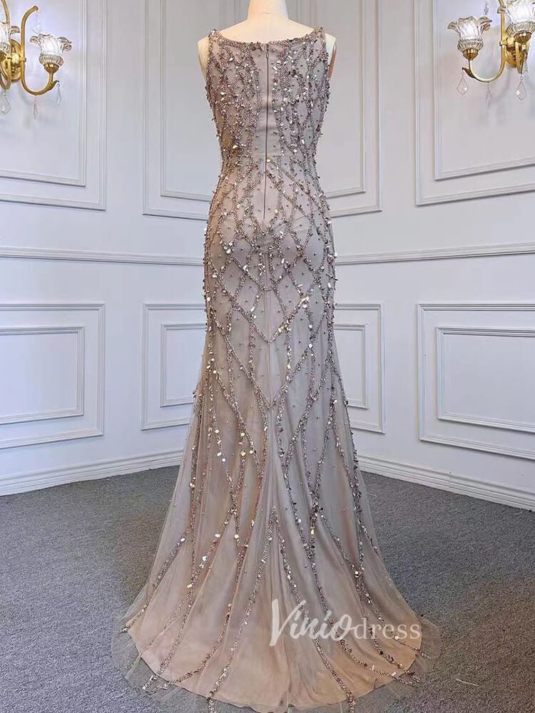 Beaded Overskirt Sheath Evening Dress with Slit 20033-Evening Dresses 2025 -Viniodress-As Picture-US 2-