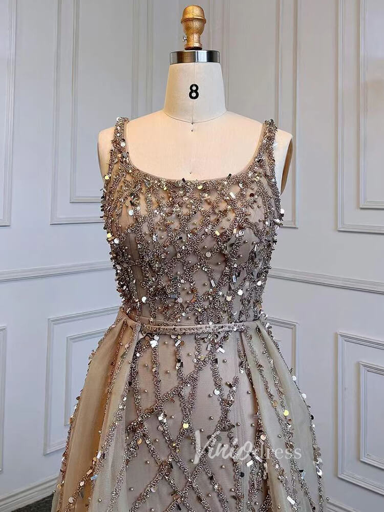 Beaded Overskirt Sheath Evening Dress with Slit 20033-Evening Dresses 2025 -Viniodress-As Picture-US 2-