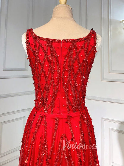 Beaded Overskirt Sheath Evening Dress with Slit 20033-Evening Dresses 2025 -Viniodress-As Picture-US 2-