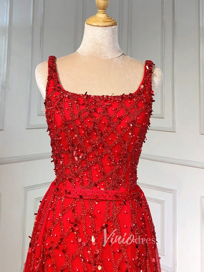 Beaded Overskirt Sheath Evening Dress with Slit 20033-Evening Dresses 2025 -Viniodress-As Picture-US 2-