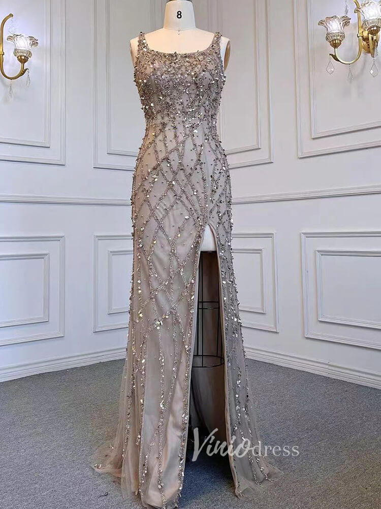 Prom Dress 2025 Beaded Overskirt Sheath Evening Dress with Slit 20033-unique prom dresses-As Picture-US 2-Viniodress