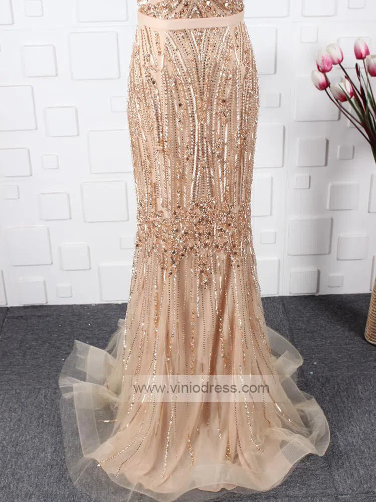 Beaded Pageant Dresses with Detachable Cape Sleeve FD1476-Evening Dresses 2025 -Viniodress-Gold-US2-