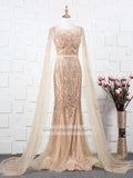 Beaded Pageant Dresses with Detachable Cape Sleeve FD1476-prom dresses-Viniodress-Gold-US2-Viniodress