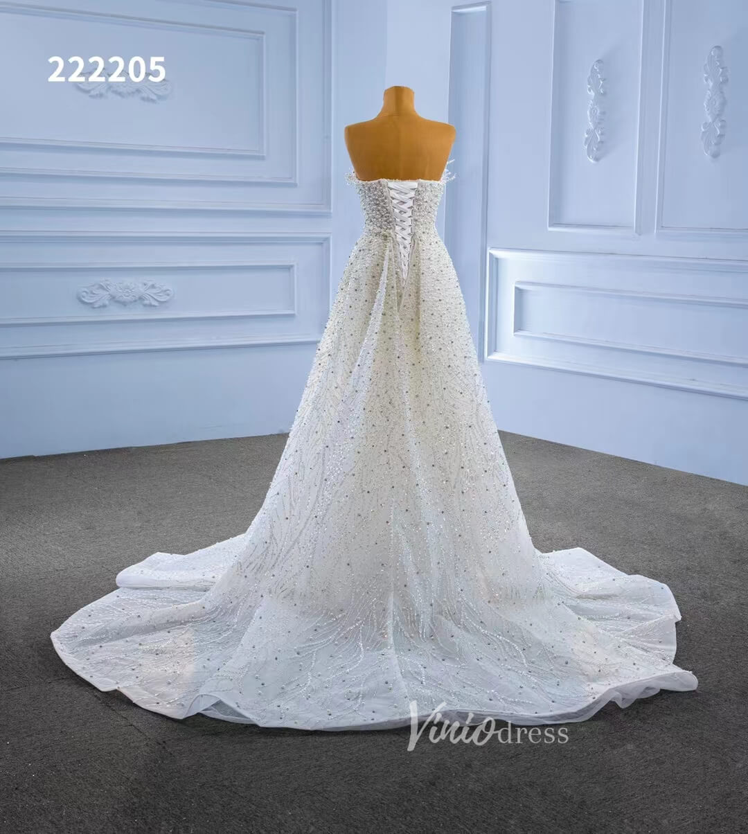 Beaded Pearl Mermaid Wedding Dresses with Removable Overskirt 222205-wedding dresses 2025 -Viniodress-Ivory-Custom Size-