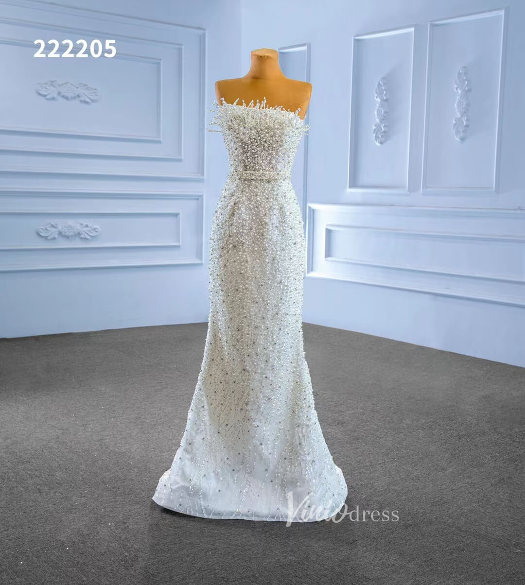 Beaded Pearl Mermaid Wedding Dresses with Removable Overskirt 222205-wedding dresses 2025 -Viniodress-Ivory-Custom Size-