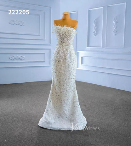 Beaded Pearl Mermaid Wedding Dresses with Removable Overskirt 222205-wedding dresses 2025 -Viniodress-Ivory-Custom Size-