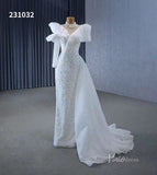 Beaded Pearl Wedding Dresses Side Skirt High Neck Long Sleeve Bridal Gown 231032