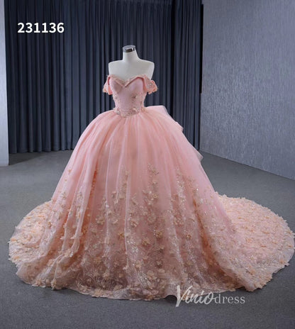 Beaded Pink Floral Ball Gown Wedding Dress,Quinceanera Sweet 16 Dresses 231136-Quinceanera Dresses 2025 -Viniodress-Pink-Custom Size-