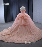 Beaded Pink Floral Ball Gown Wedding Dress,Quinceanera Sweet 16 Dresses 231136-Quinceanera Dresses-Viniodress-Viniodress