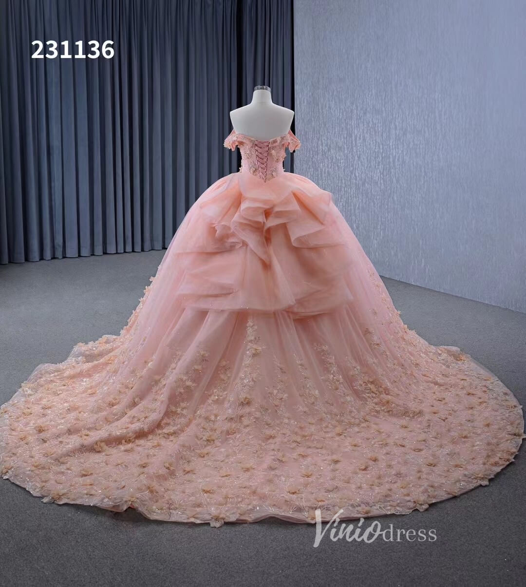 Beaded Pink Floral Ball Gown Wedding Dress,Quinceanera Sweet 16 Dresses 231136 - ViniodressQuinceanera DressesPinkCustom Size - Formal Dresses - Ball Gowns