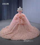 Beaded Pink Floral Ball Gown Wedding Dress,Quinceanera Sweet 16 Dresses 231136-Quinceanera Dresses-Viniodress-Viniodress