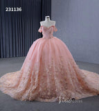 Beaded Pink Floral Ball Gown Wedding Dress,Quinceanera Sweet 16 Dresses 231136