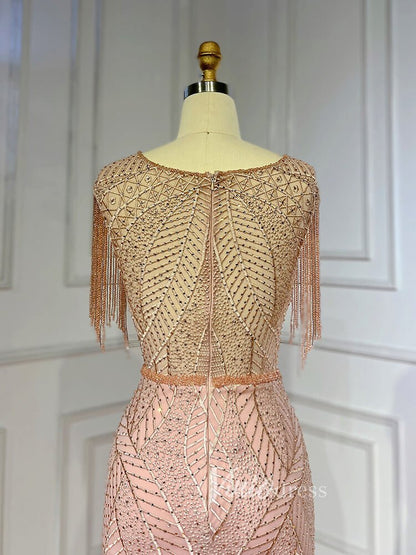 Beaded Pink Lace Mermaid Prom Dresses Red Pageant Dresses 20023-Evening Dresses 2025 -Viniodress-As Picture-US 2-