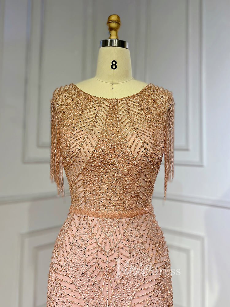 Beaded Pink Lace Mermaid Prom Dresses Red Pageant Dresses 20023-Evening Dresses 2025 -Viniodress-As Picture-US 2-