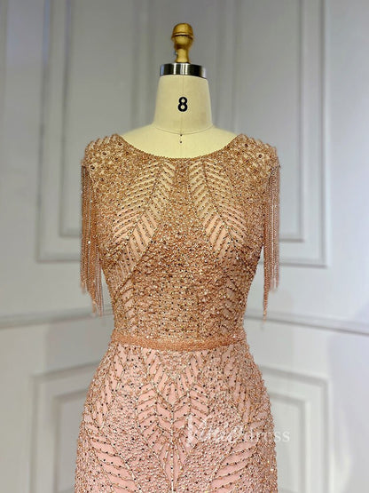 Beaded Pink Lace Mermaid Prom Dresses Red Pageant Dresses 20023-Evening Dresses 2025 -Viniodress-As Picture-US 2-