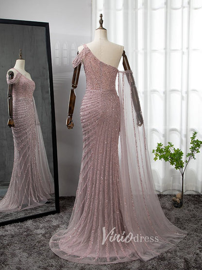 Beaded Prom Dressses Watteau Train Cape Pageant Evening Dress 20002-Evening Dresses 2025 -Viniodress-As Picture-US 2-