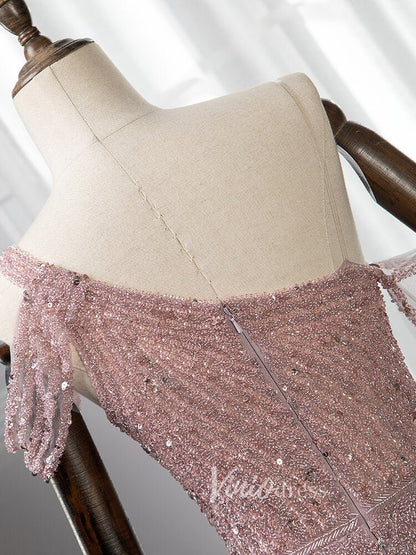 Beaded Prom Dressses Watteau Train Cape Pageant Evening Dress 20002-Evening Dresses 2025 -Viniodress-As Picture-US 2-