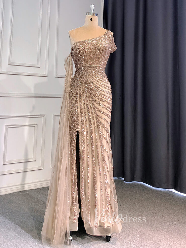 Prom Dress 2025 Beaded Prom Dressses Watteau Train Cape Pageant Evening Dress 20002-unique prom dresses-Taupe-US 2-Viniodress