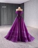 Beaded Purple Tulle Prom Dresses Off the Shoulder Formal Gowns 241105-Prom Dresses-Viniodress-Viniodress