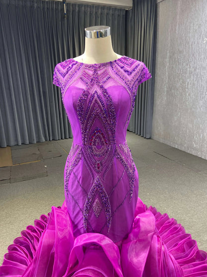 Beaded Red Mermaid Wedding Dresses Open Back Cap Sleeve Pageant Dress FD1160-prom dresses 2025 -Viniodress-Red-Custom Size-