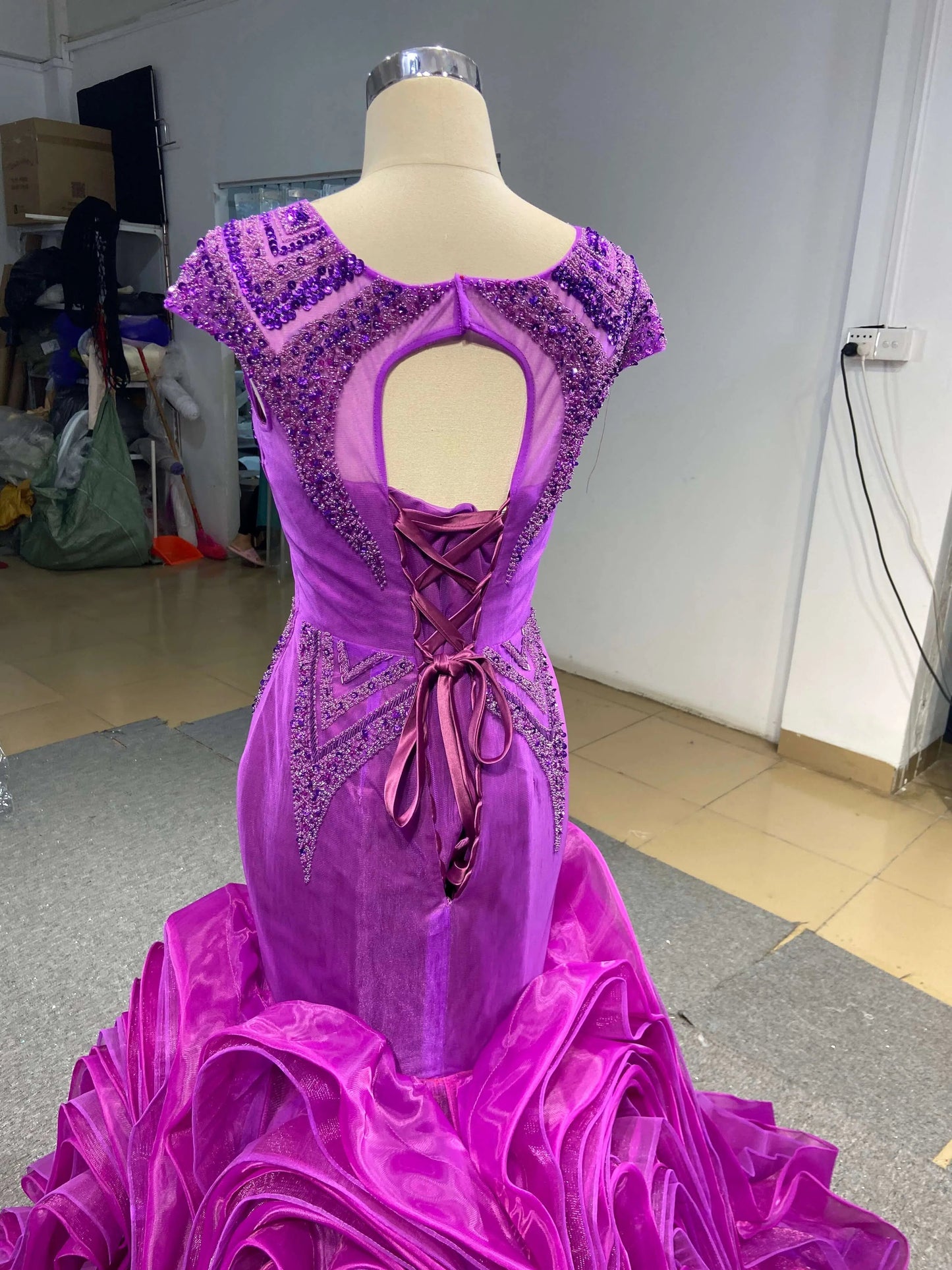 Beaded Red Mermaid Wedding Dresses Open Back Cap Sleeve Pageant Dress FD1160-prom dresses 2025 -Viniodress-Red-Custom Size-