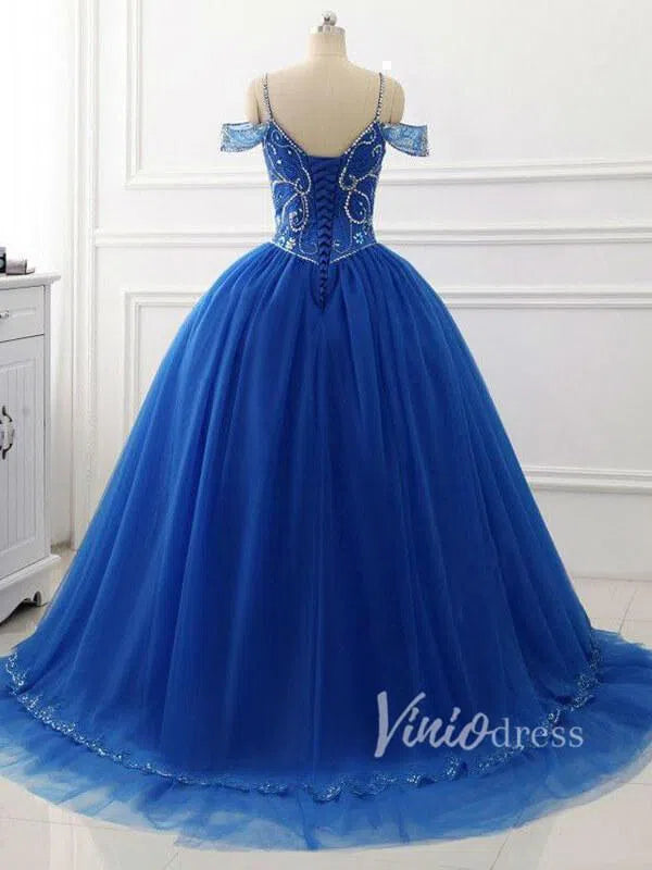 Beaded Royal Blue Quinceanera Dresses Sweet 15 Dress FD1398-prom dresses-Viniodress-Viniodress