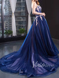 Beaded Royal Blue Strapless Long Prom Dresses FD1419-prom dresses-Viniodress-Viniodress