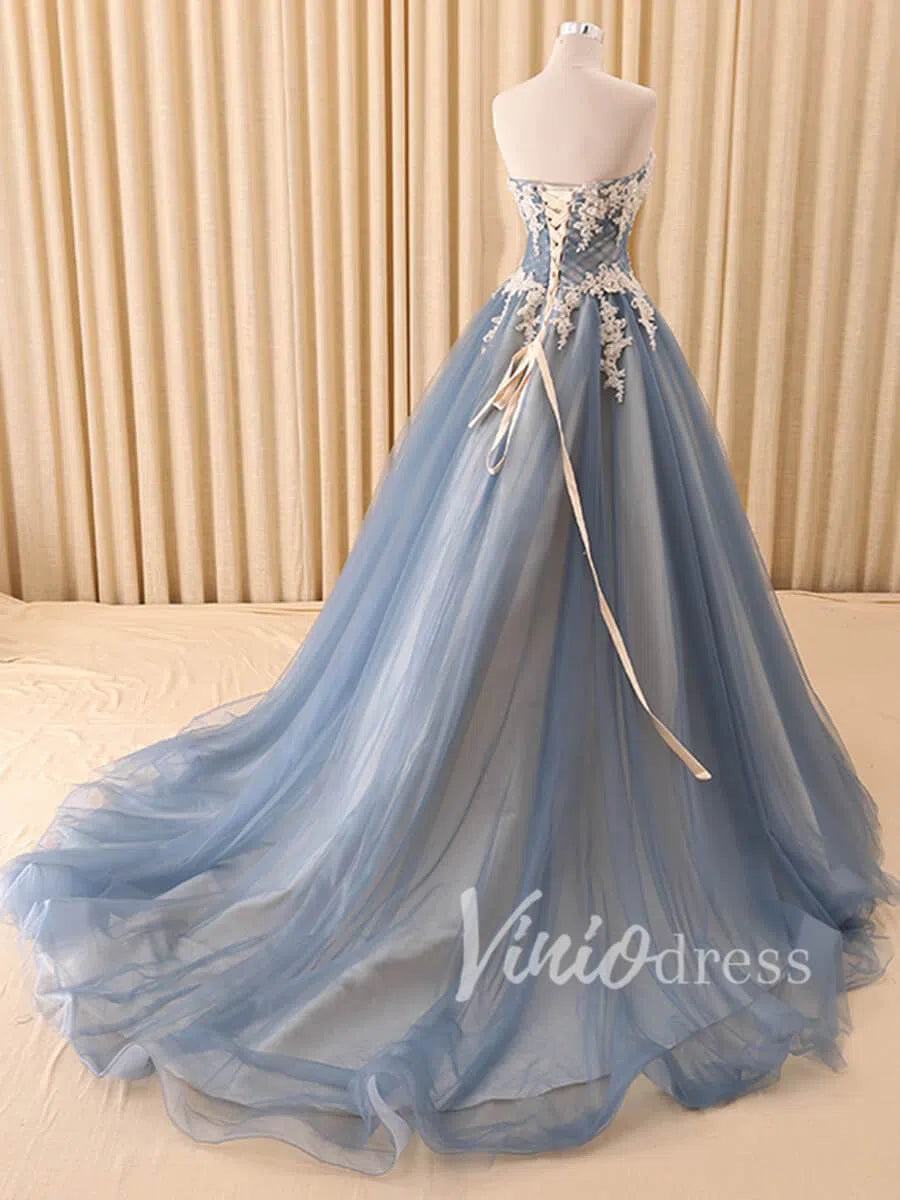 Beaded Royal Blue Strapless Long Prom Dresses FD1419-prom dresses-Viniodress-Viniodress