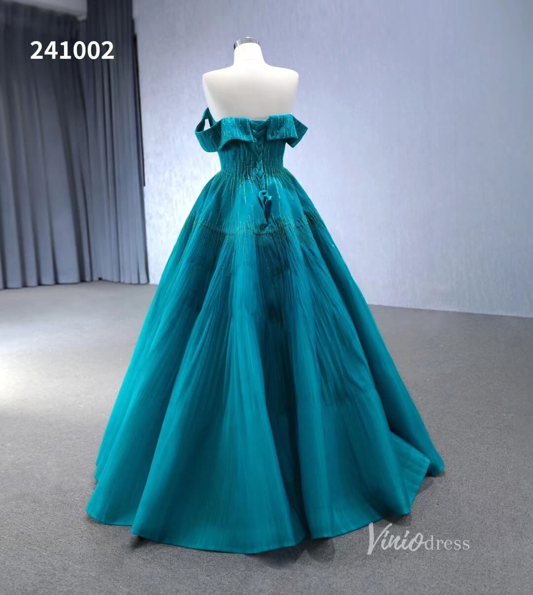 Beaded Ruched Prom Dress Off the Shoulder Wedding Gown 241002-Quinceanera Dresses 2025 -Viniodress-Pink-Custom Size-