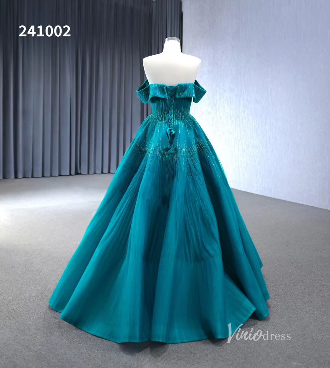 Beaded Ruched Prom Dress Off the Shoulder Wedding Gown 241002-Quinceanera Dresses 2025 -Viniodress-Pink-Custom Size-