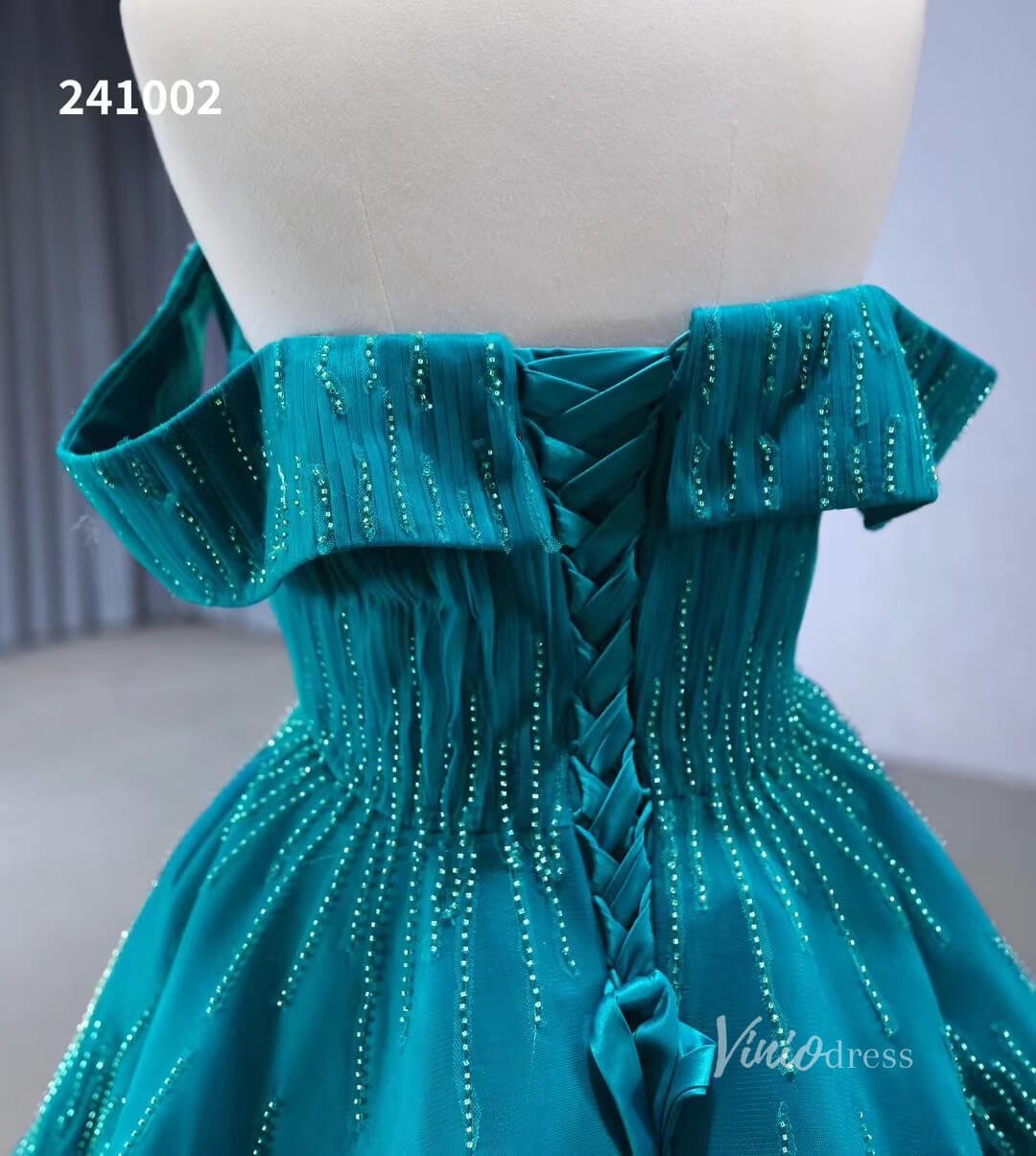 Beaded Ruched Prom Dress Off the Shoulder Wedding Gown 241002-Quinceanera Dresses 2025 -Viniodress-Pink-Custom Size-