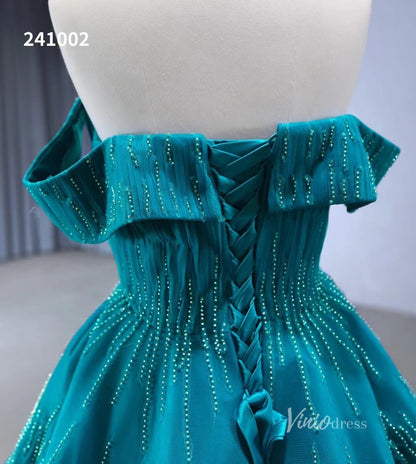 Beaded Ruched Prom Dress Off the Shoulder Wedding Gown 241002-Quinceanera Dresses 2025 -Viniodress-Pink-Custom Size-