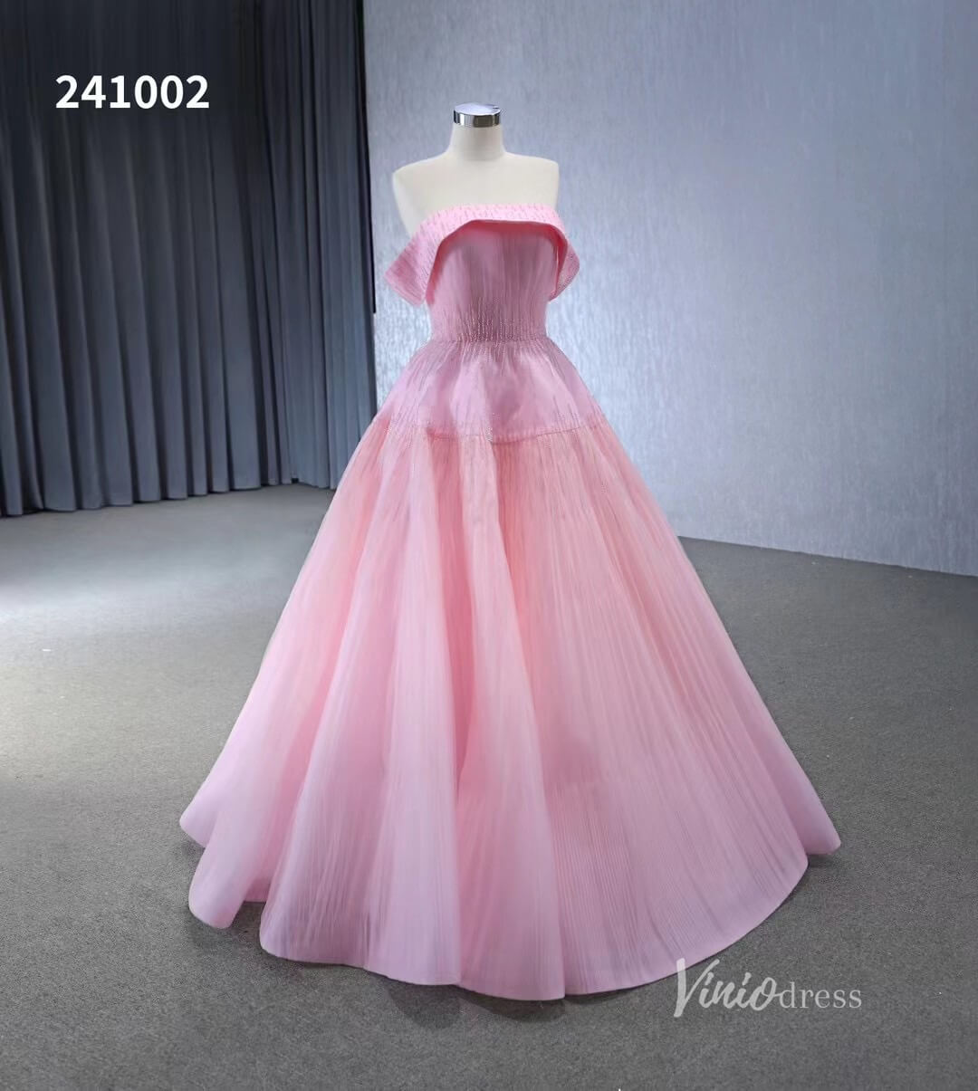 Beaded Ruched Prom Dress Off the Shoulder Wedding Gown 241002-Quinceanera Dresses 2025 -Viniodress-Pink-Custom Size-