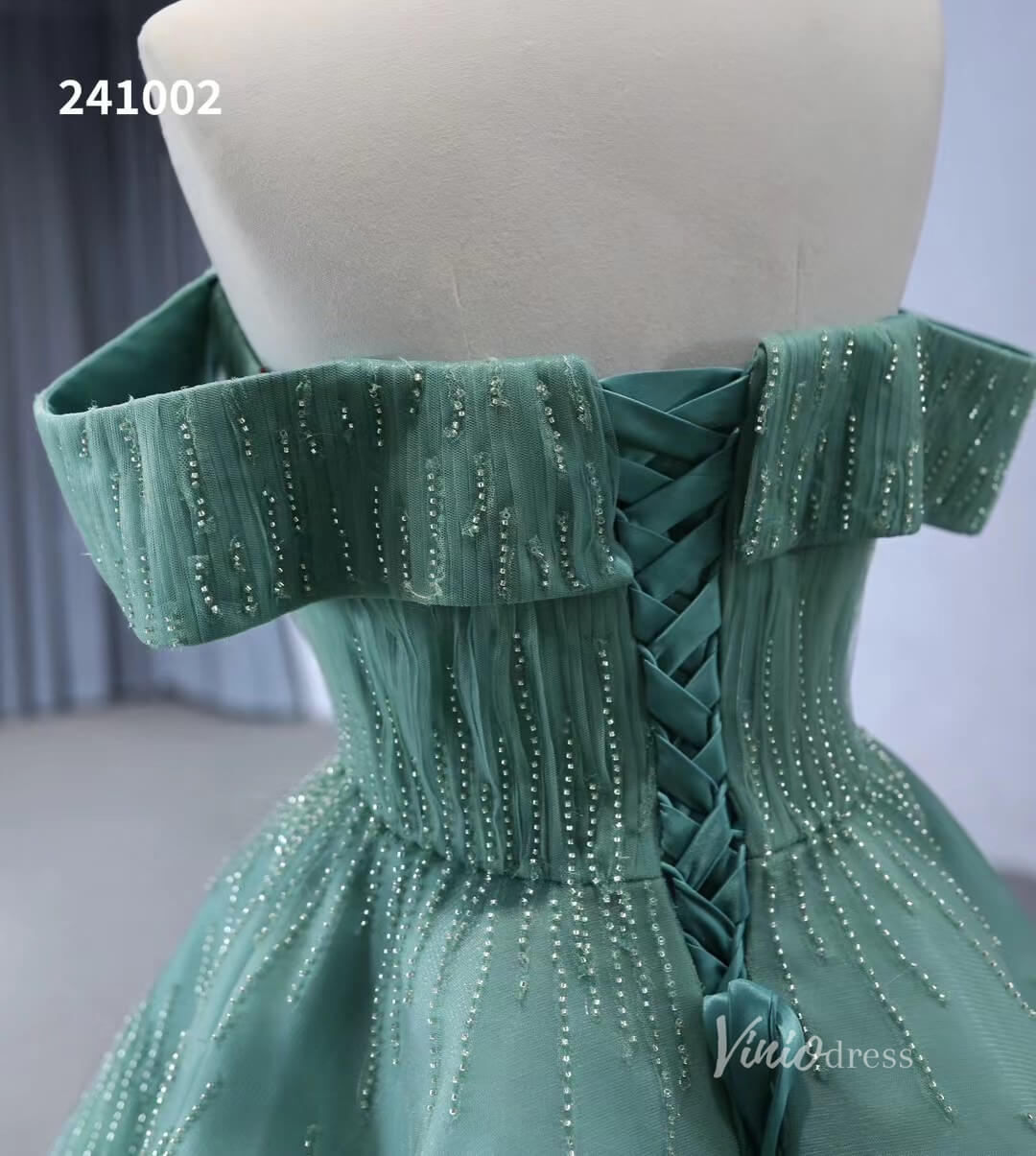 Beaded Ruched Prom Dress Off the Shoulder Wedding Gown 241002-Quinceanera Dresses 2025 -Viniodress-Pink-Custom Size-