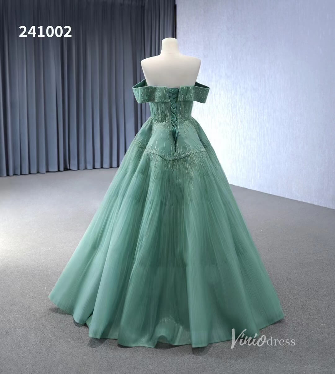 Beaded Ruched Prom Dress Off the Shoulder Wedding Gown 241002 - ViniodressQuinceanera DressesGreenCustom Size - Formal Dresses - Ball Gowns