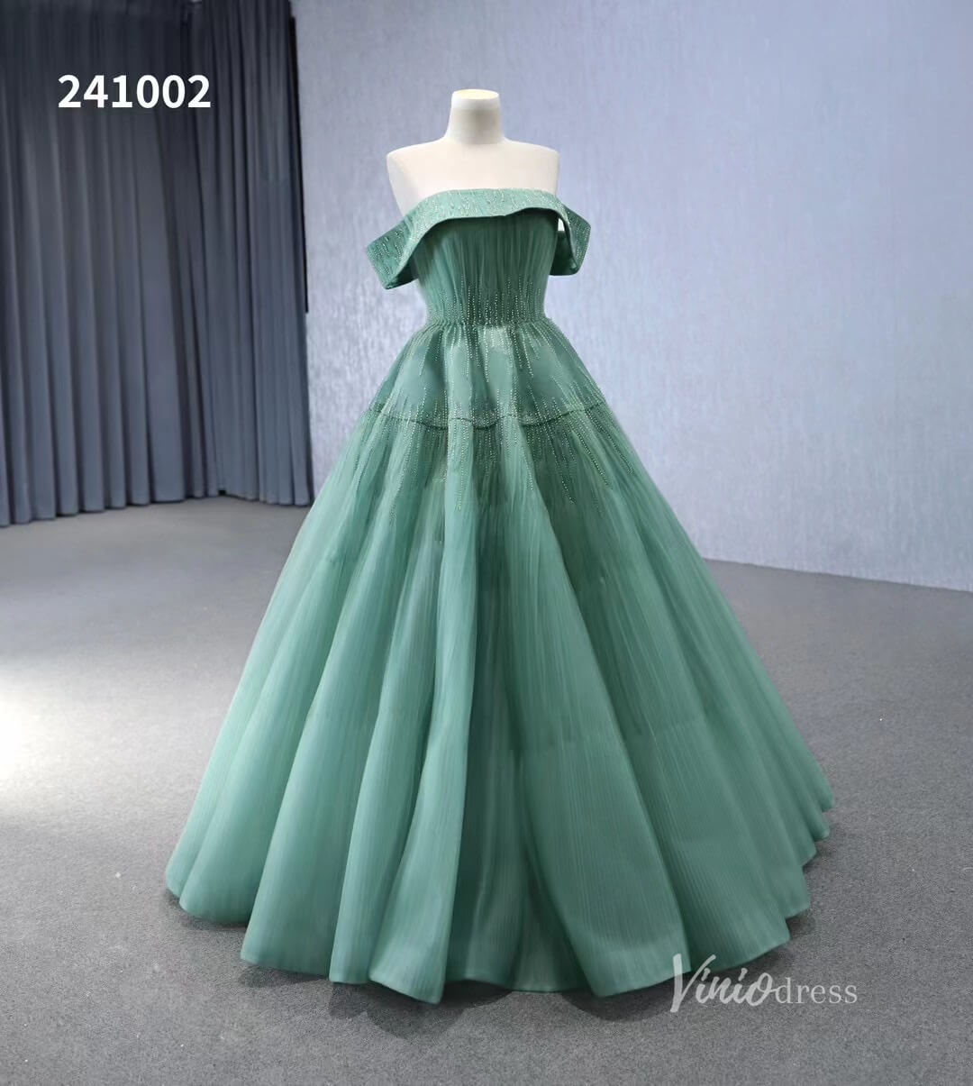 Beaded Ruched Prom Dress Off the Shoulder Wedding Gown 241002 - ViniodressQuinceanera DressesGreenCustom Size - Formal Dresses - Ball Gowns